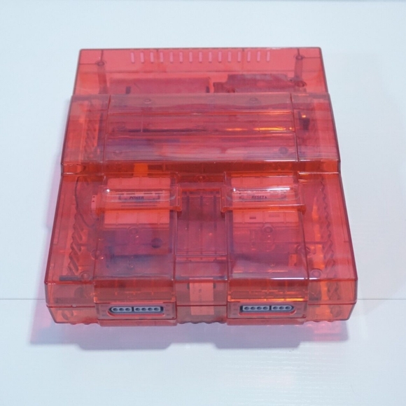 Transparent Clear Red Super Nintendo SNES Retro Video Game Console SNS-001 - Picture 1 of 8